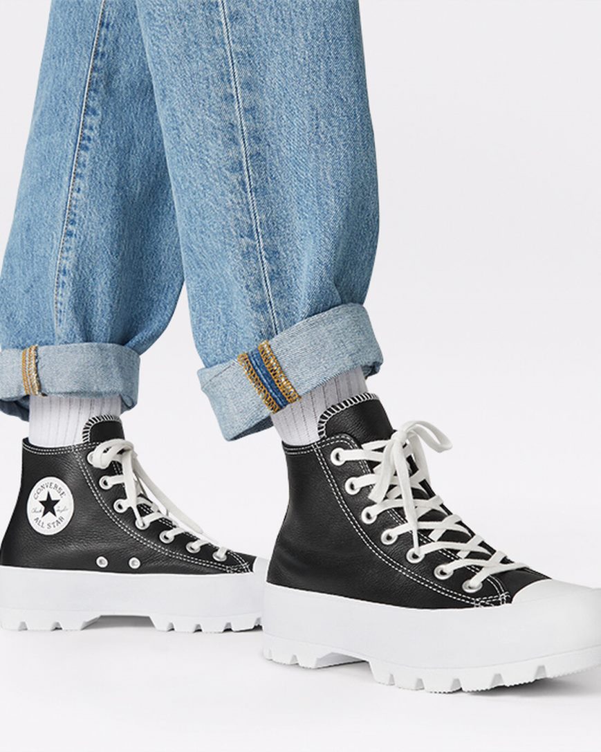 Tenisky Vysoke Converse Chuck Taylor All Star Lugged Kozene Damske Čierne Biele | SK K11NS59